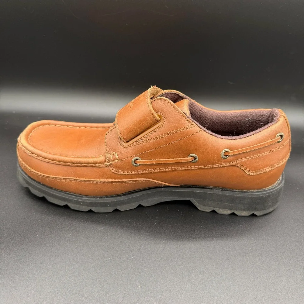 Polo Jeans Co Ralph Lauren Mens 11D Tan Leather Boat Shoes Hook Loop Strap